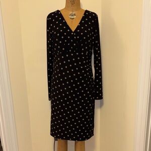 Premise Black Long Sleeve Polka Dot Wrap Dress